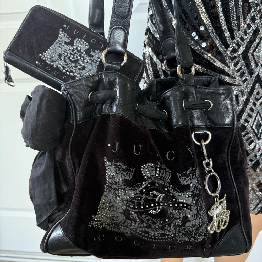 🖤🩶 Juicy Couture Black Scottie DAYDREAMER Bag and Wallet 🩶🖤 Y2K